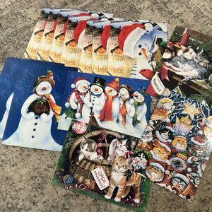 Christmas Mixed Tree-Free Greeting Cards Set Of 14 NO Envelopes‎ Snowmen Kittens